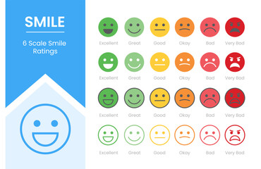 Fototapeta smile rating customer experience with 6 symbol concept icon set collection pack with modern flat style obraz