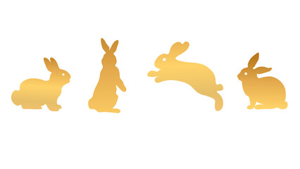Golden chinese rabbits or  year of the rabbit symbol of Chinese lunar new year 2023, On PNG White transparent background 02 - obrazy, fototapety, plakaty