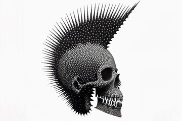 Punk skull with spiked Mohawk and dotted (ai generated)