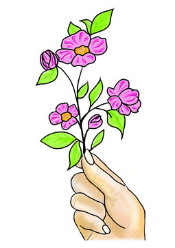 La fleur de printemps dans la main.