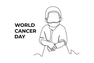 Single one line drawing spirit of boys to fight cancer. World cancer day concept. Continuous line draw design graphic vector illustration.