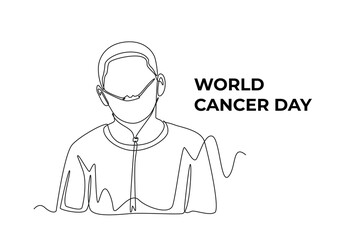 Single one line drawing spirit of boys to fight cancer. World cancer day concept. Continuous line draw design graphic vector illustration.