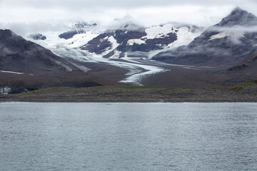 St Andrews Bay and the Cook Glacier, which once terminated in the bay, has retreated from the...