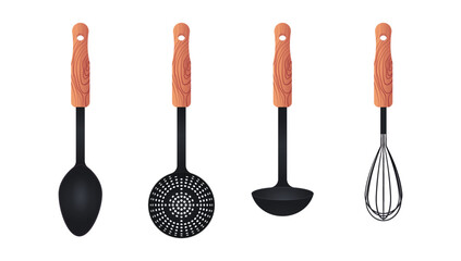 Realistic set of kitchen utensils, vector illustration