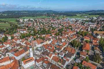 Fototapeta na wymiar Isny im Allgäu im Luftbild - Ausblick auf die historische Altstadt