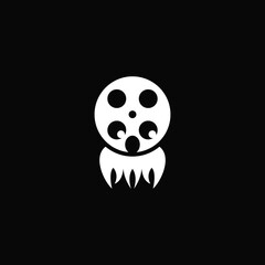 Horror movie, film reel combination with ghost. Logo design.