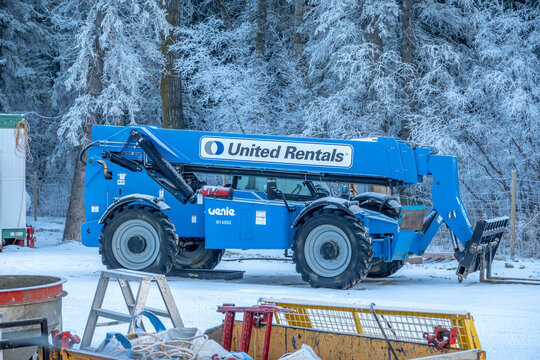 Calgary, Alberta, Canada. Dec 31, 2022. A Genie GTH-636 telehandler a heavy-duty, compact, workhorse for lifting applications in construction, landscaping and agriculture.