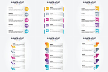 Vector illustration 5 Steps infographics. Flat design set for advertising brochure flyer and magazine. Pack of 3172