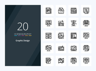 Fototapeta na wymiar 20 Graphic Design Outline icon for presentation. Vector Line icons illustration
