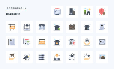 25 Real Estate Flat color icon pack. Vector icons illustration