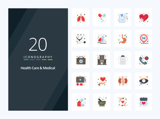 20 Health Care And Medical Flat Color icon for presentation. Vector icons illustration