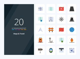 Fototapeta na wymiar 20 Maps & Travel Flat Color icon for presentation. Vector icons illustration