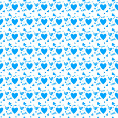 Abstract seamless pattern on blue hearts background. Valentine's day.