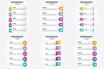 Vector illustration 5 Steps infographics. Flat design set for advertising brochure flyer and magazine. Pack of 2183