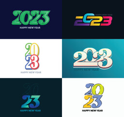 Big Collection of 2023 Happy New Year symbols. Cover of business diary for 2023 with wishes. Vector New Year Illustration