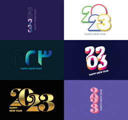 Big Collection of 2023 Happy New Year symbols. Cover of business diary for 2023 with wishes. Vector New Year Illustration