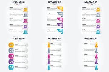 Vector illustration 5 Steps infographics. Flat design set for advertising brochure flyer and magazine. Pack of 2279