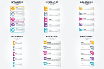 Vector illustration 5 Steps infographics. Flat design set for advertising brochure flyer and magazine. Pack of 2315