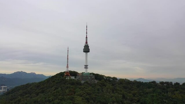 [korea drone footage] Seoul city landscape, Itaewon, Namsan Tower, Landmark