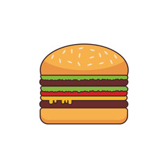 Burger Vector Illustration. Single colored burger icon designed in flat style isolated on white background. Suitable for signs, symbols, logos with food, culinary, restaurant business concepts