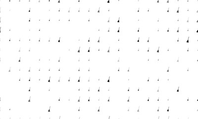 Seamless background pattern of evenly spaced black broom symbols of different sizes and opacity. Vector illustration on white background
