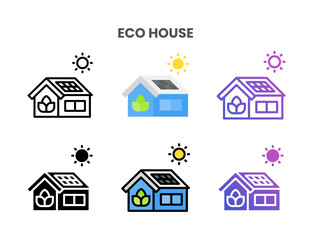Eco House icons vector illustration set line, flat, glyph, outline color gradient. Great for web, app, presentation and more. Editable stroke and pixel perfect.