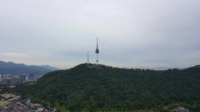 [korea drone footage] Seoul city landscape, Itaewon, Namsan Tower, Landmark