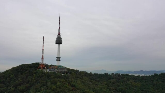 [korea drone footage] Seoul city landscape, Itaewon, Namsan Tower, Landmark