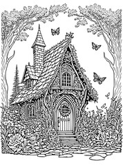 Fairy House Coloring Page for Adults