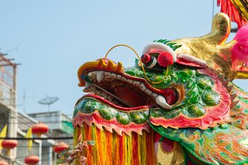 Chinese golden dragon dance for Chinese new year celebrations..
