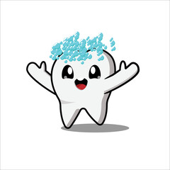 Cute teeth illustration, cartoon vector. teeth that are happy when they are washed. 