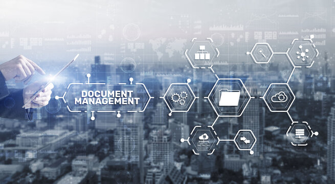 Document Management Data System Business Technology Concept. DMS on virtual screen