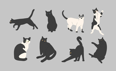 black cat cute 7 on a gray background, vector illustration.