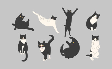 black cat cute 14 on a gray background, vector illustration.