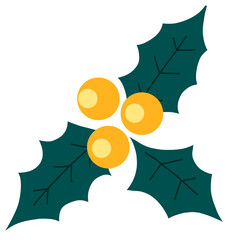 Holly berry leaf Christmas New Year ornate decoration plant element holiday greeting illustration