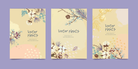 Fototapeta na wymiar set of vector background illustrations with winter plants for social networks, wallpaper banners, covers, templates