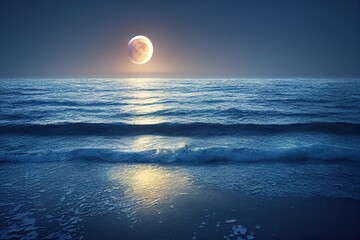 illustration magical moon rise on the ocean made with generative ai