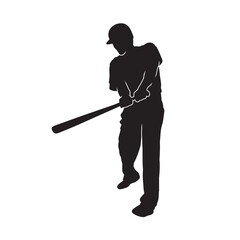 Baseball player silhouette, Man batter vector illustration on white.