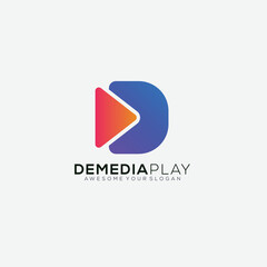 letter d with media play logo design gradient template