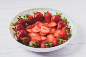 Freshly cut Organic Strawberries