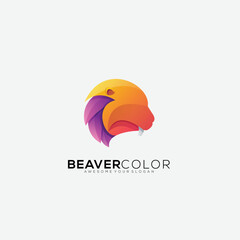 beaver logo illustration design gradient color - obrazy, fototapety, plakaty