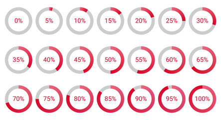Set of circle percentage diagrams from 0 to 100. Can be used for web design or infographic, vector illustration