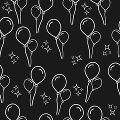 Handdrawn seamless pattern balloon doodle icon. Hand drawn black sketch. Outline, Flat design, Decoration element
