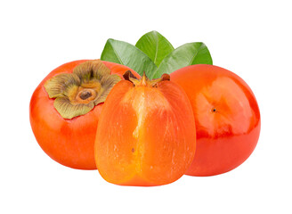 fresh ripe persimmons with leaf isolated on transparent png