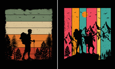 Hiking Retro Vintage Sunset T-shirt Graphic For Your Print-on-demand Business