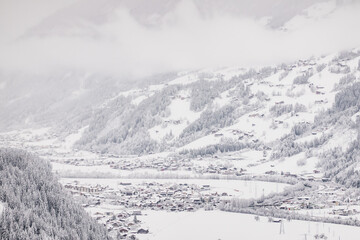 Zell am ziller village in Austria covered in snow after snow storm