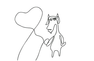 Abstract one continuous line drawing goat with love.