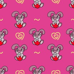 Seamless Love rabbit holding a heart on valentines day. background  wallpaper
