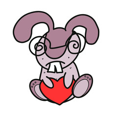 Love rabbit holding a heart on valentines day