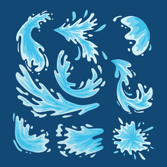 Blue fresh water drop splashing vector Illustrations